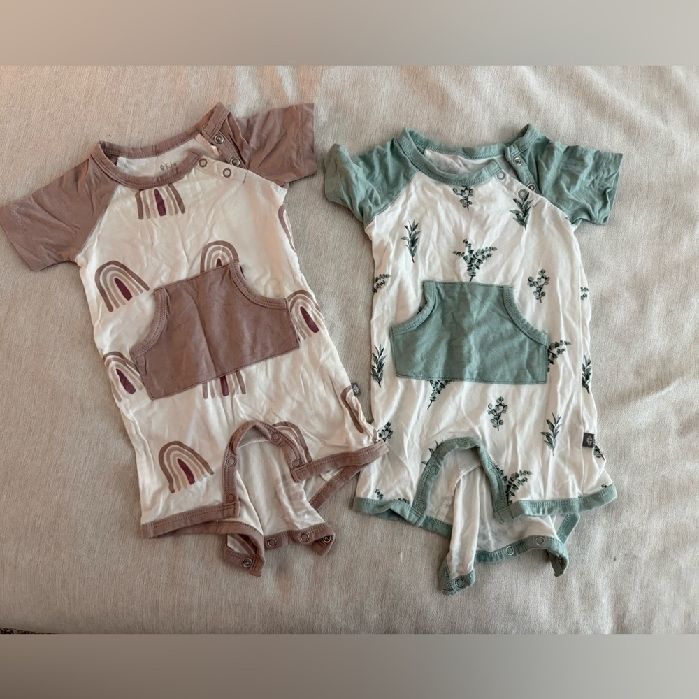 Kyte BABY Cream One-Piece Bodysuits with Mauve and Sage Accents